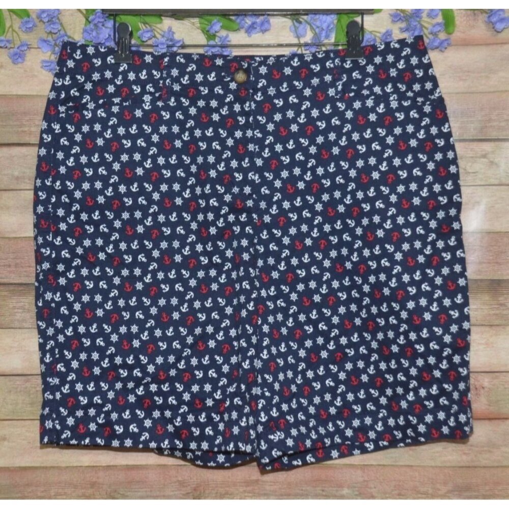 NWT Kim Rogers Nautical Anchor Cotton Bermuda Shorts Size 16 Summer Beach Cruise